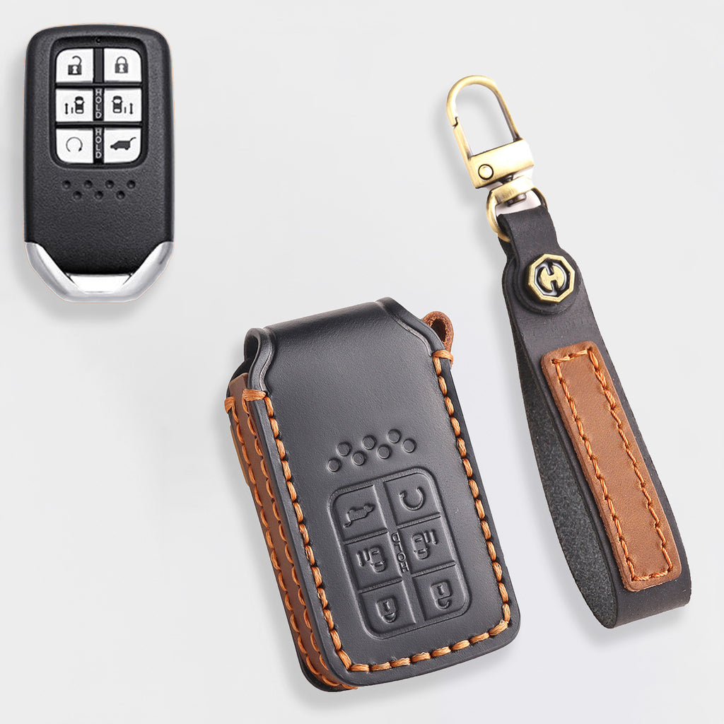 Genuine Leather Key Cover for Honda Civic, Accord, CR-V, Pilot, HR-V - 2 to 7 Button Case / Fits Odyssey, Passport, Insight