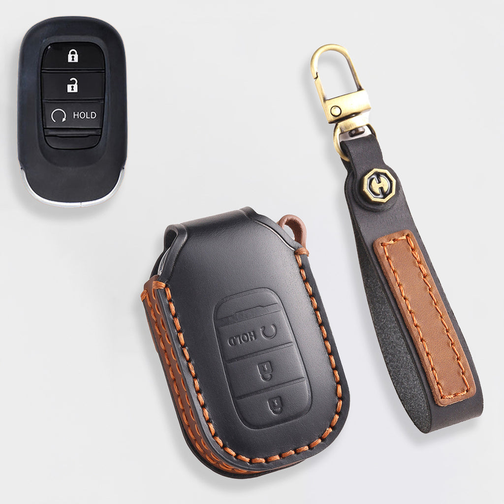 Genuine Leather Key Cover for Honda Civic, Accord, CR-V, Pilot, HR-V - 2 to 7 Button Case / Fits Odyssey, Passport, Insight