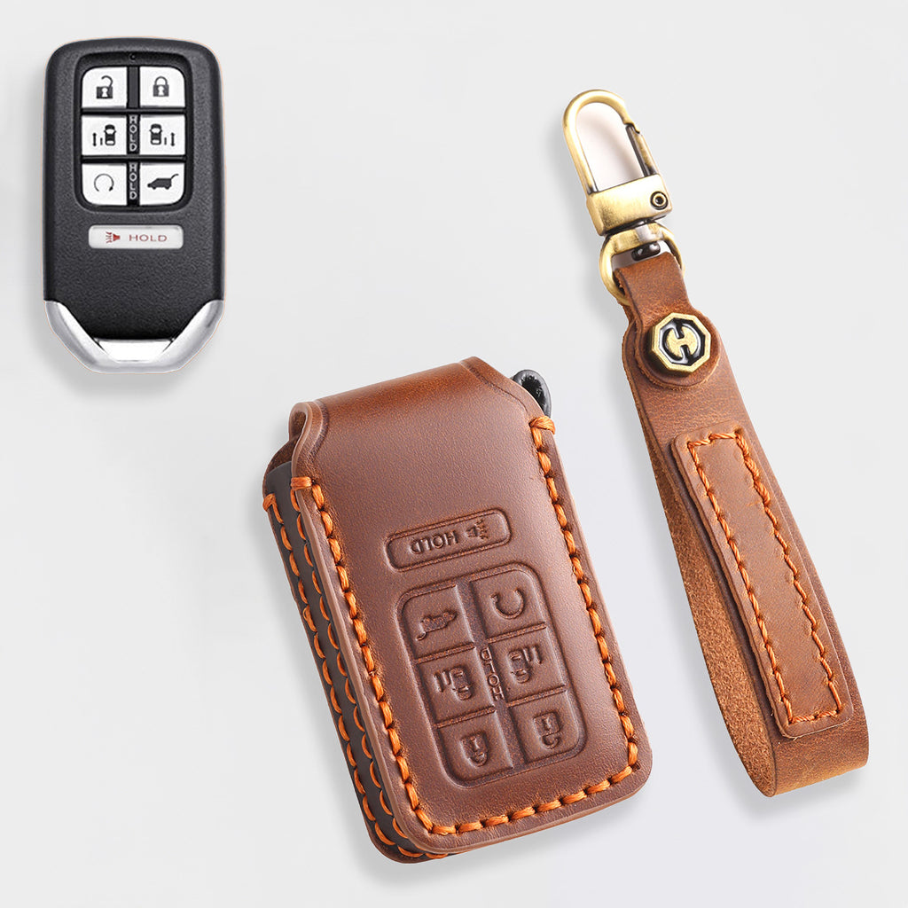 Genuine Leather Key Cover for Honda Civic, Accord, CR-V, Pilot, HR-V - 2 to 7 Button Case / Fits Odyssey, Passport, Insight