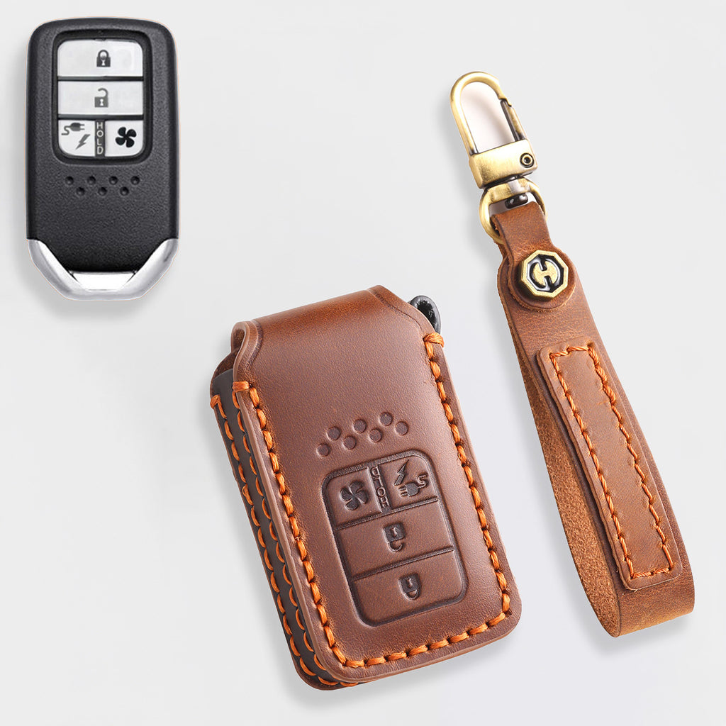 Genuine Leather Key Cover for Honda Civic, Accord, CR-V, Pilot, HR-V - 2 to 7 Button Case / Fits Odyssey, Passport, Insight