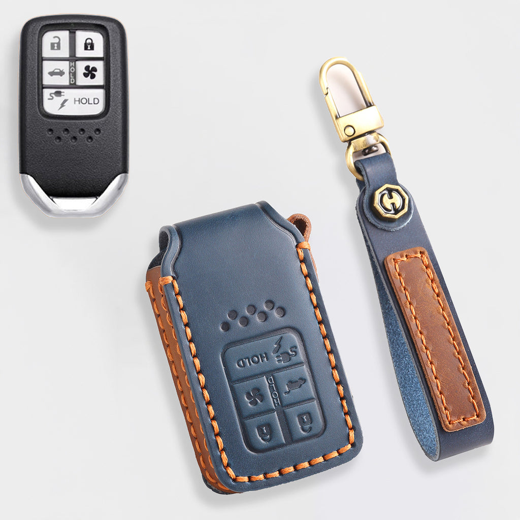 Genuine Leather Key Cover for Honda Civic, Accord, CR-V, Pilot, HR-V - 2 to 7 Button Case / Fits Odyssey, Passport, Insight