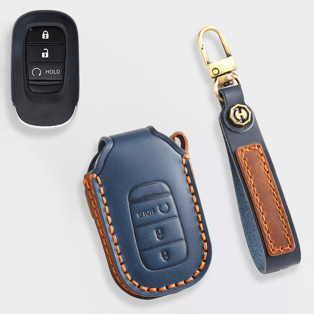 Genuine Leather Key Cover for Honda Civic, Accord, CR-V, Pilot, HR-V - 2 to 7 Button Case / Fits Odyssey, Passport, Insight