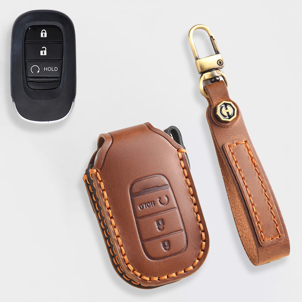 Genuine Leather Key Cover for Honda Civic, Accord, CR-V, Pilot, HR-V - 2 to 7 Button Case / Fits Odyssey, Passport, Insight