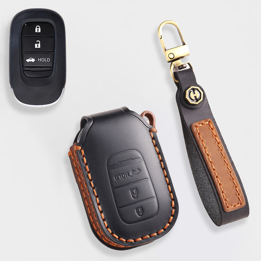 Genuine Leather Key Cover for Honda Civic, Accord, CR-V, Pilot, HR-V - 2 to 7 Button Case / Fits Odyssey, Passport, Insight