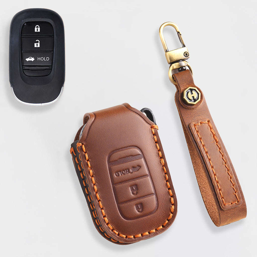 Genuine Leather Key Cover for Honda Civic, Accord, CR-V, Pilot, HR-V - 2 to 7 Button Case / Fits Odyssey, Passport, Insight