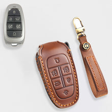 Load image into Gallery viewer, Genuine Leather Key Fob Cover for Hyundai Sonata, Santa Fe, Tucson, Palisade, - 3/4/5/6/7 Button Protective Case