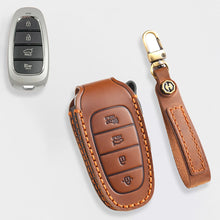 Load image into Gallery viewer, Genuine Leather Key Fob Cover for Hyundai Sonata, Santa Fe, Tucson, Palisade, - 3/4/5/6/7 Button Protective Case