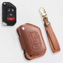 Load image into Gallery viewer, Genuine Leather Key Fob Cover for Jeep Wrangler &amp; Gladiator (2018-2024) - 2 or 4 Button Brown Protective Case Fits Sahara/Rubicon