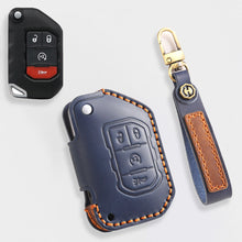 Load image into Gallery viewer, Genuine Leather Key Fob Cover for Jeep Wrangler &amp; Gladiator (2018-2024) - 2 or 4 Button Brown Protective Case Fits Sahara/Rubicon