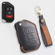 Load image into Gallery viewer, Genuine Leather Key Fob Cover for Jeep Wrangler &amp; Gladiator (2018-2024) - 2 or 4 Button Brown Protective Case Fits Sahara/Rubicon
