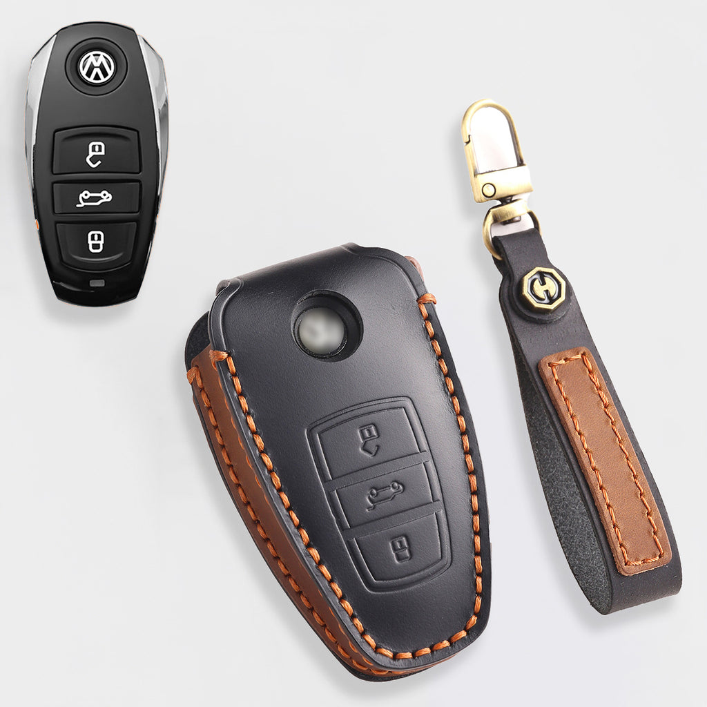 Genuine Leather Key Fob Cover for All 3-Button Volkswagen Key Fobs