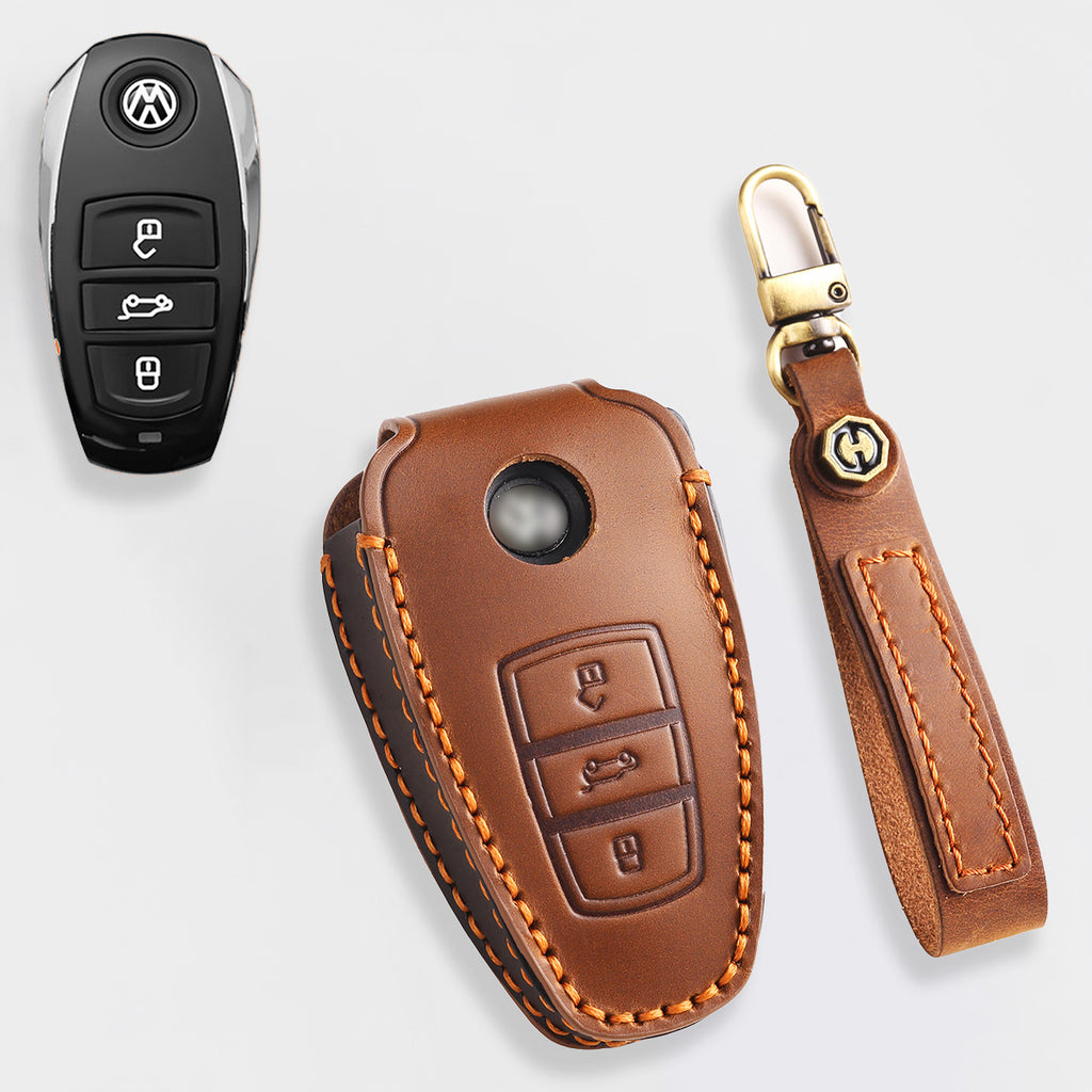 Genuine Leather Key Fob Cover for All 3-Button Volkswagen Key Fobs