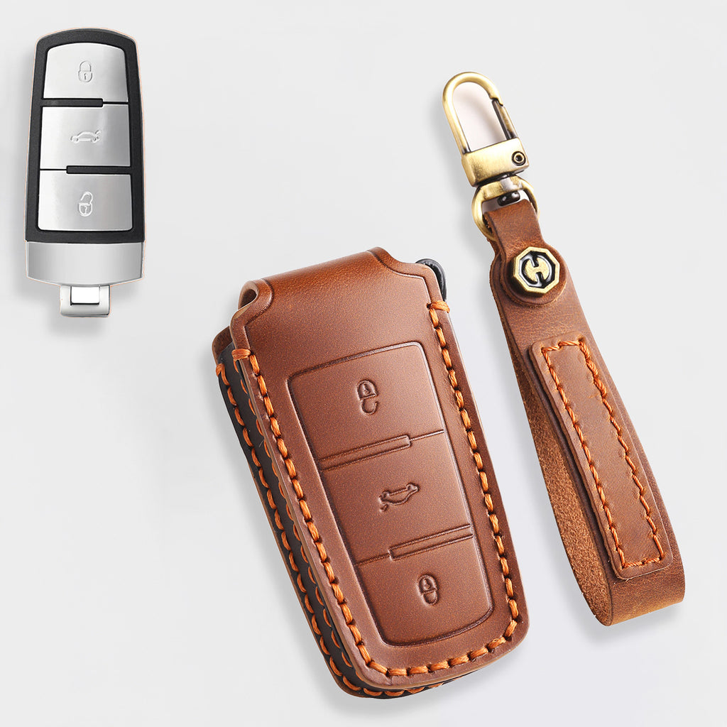 Genuine Leather Key Fob Cover for All 3-Button Volkswagen Key Fobs