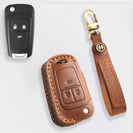 Handmade Leather Key Cover for Chevrolet Silverado Tahoe Camaro Equinox - 3/4/5/6 Button Case (Fits 2016-2024)