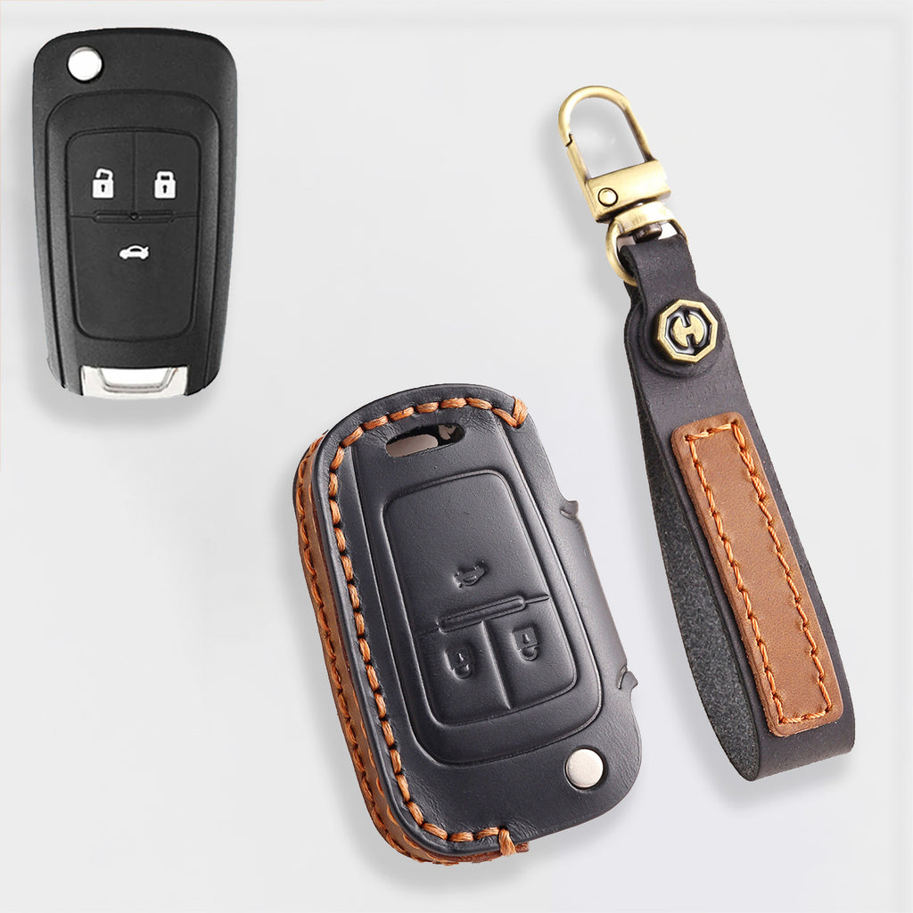 Handmade Leather Key Cover for Chevrolet Silverado Tahoe Camaro Equinox - 3/4/5/6 Button Case (Fits 2016-2024)