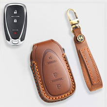 Load image into Gallery viewer, Handmade Leather Key Cover for Chevrolet Silverado Tahoe Camaro Equinox - 3/4/5/6 Button Case (Fits 2016-2024)