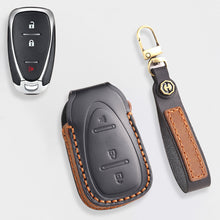 Load image into Gallery viewer, Handmade Leather Key Cover for Chevrolet Silverado Tahoe Camaro Equinox - 3/4/5/6 Button Case (Fits 2016-2024)