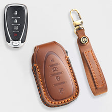 Load image into Gallery viewer, Handmade Leather Key Cover for Chevrolet Silverado Tahoe Camaro Equinox - 3/4/5/6 Button Case (Fits 2016-2024)
