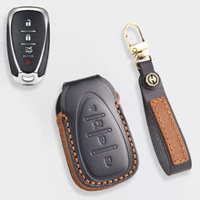 Load image into Gallery viewer, Handmade Leather Key Cover for Chevrolet Silverado Tahoe Camaro Equinox - 3/4/5/6 Button Case (Fits 2016-2024)