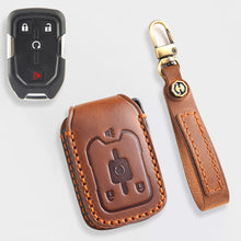 Load image into Gallery viewer, Handmade Leather Key Cover for Chevrolet Silverado Tahoe Camaro Equinox - 3/4/5/6 Button Case (Fits 2016-2024)