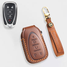 Load image into Gallery viewer, Handmade Leather Key Cover for Chevrolet Silverado Tahoe Camaro Equinox - 3/4/5/6 Button Case (Fits 2016-2024)