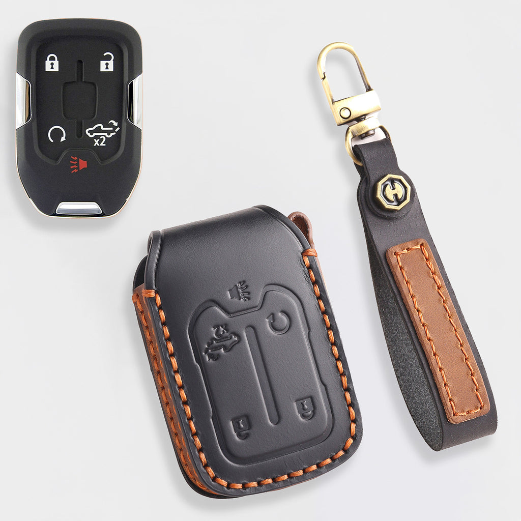 Handmade Leather Key Cover for Chevrolet Silverado Tahoe Camaro Equinox - 3/4/5/6 Button Case (Fits 2016-2024)