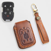 Load image into Gallery viewer, Handmade Leather Key Cover for Chevrolet Silverado Tahoe Camaro Equinox - 3/4/5/6 Button Case (Fits 2016-2024)