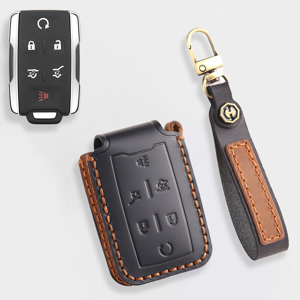 Handmade Leather Key Cover for Chevrolet Silverado Tahoe Camaro Equinox - 3/4/5/6 Button Case (Fits 2016-2024)