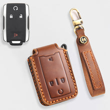 Load image into Gallery viewer, Handmade Leather Key Cover for Chevrolet Silverado Tahoe Camaro Equinox - 3/4/5/6 Button Case (Fits 2016-2024)