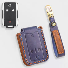 Load image into Gallery viewer, Handmade Leather Key Cover for Chevrolet Silverado Tahoe Camaro Equinox - 3/4/5/6 Button Case (Fits 2016-2024)
