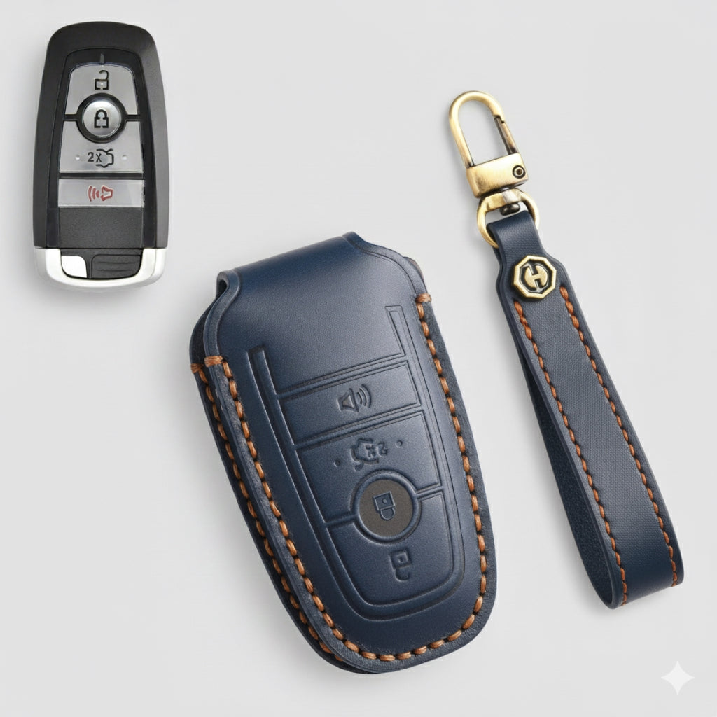 Premium Leather Key Fob Cover for Ford F150 F250 Mustang - Protective Case for 3/4/5 Button Remotes (Fits Bronco/Ranger/Edge)