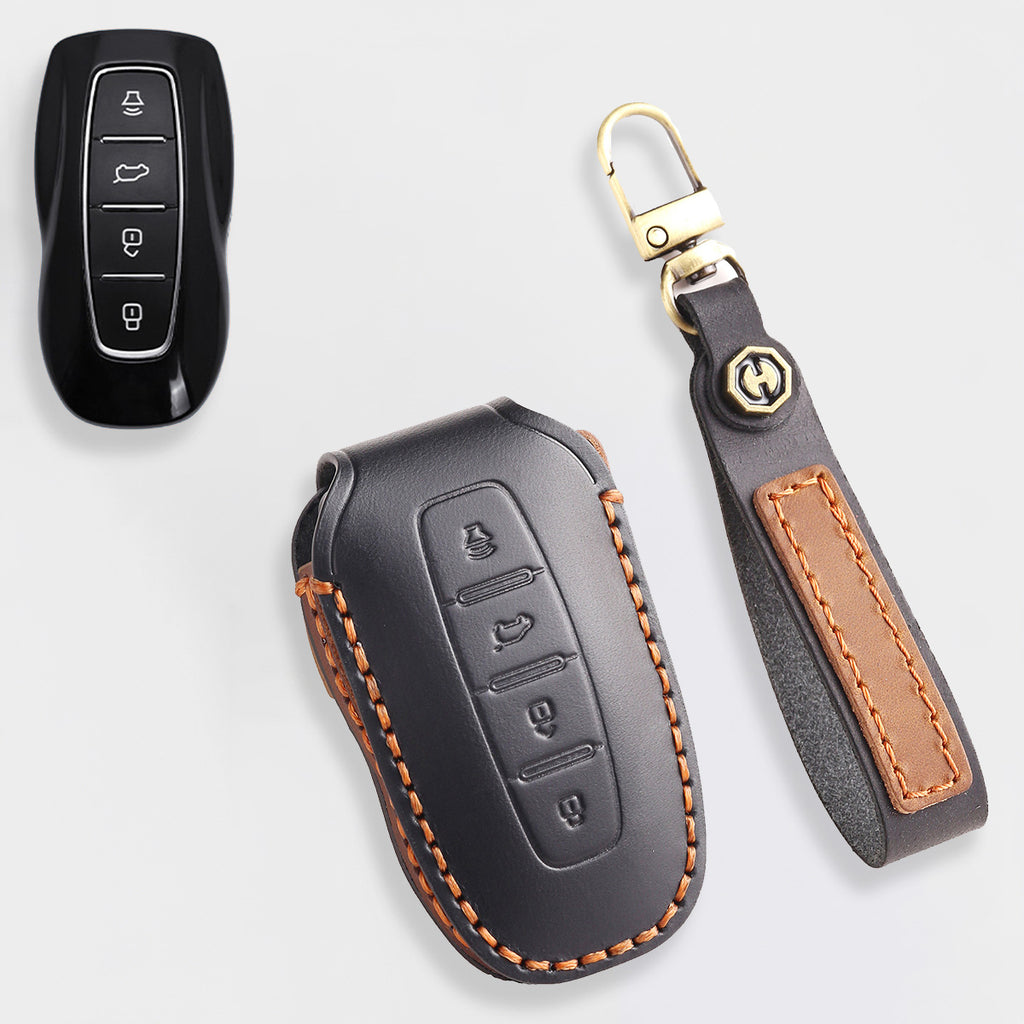Premium Leather Key Fob Cover for Ford F150 F250 Mustang - Protective Case for 3/4/5 Button Remotes (Fits Bronco/Ranger/Edge)