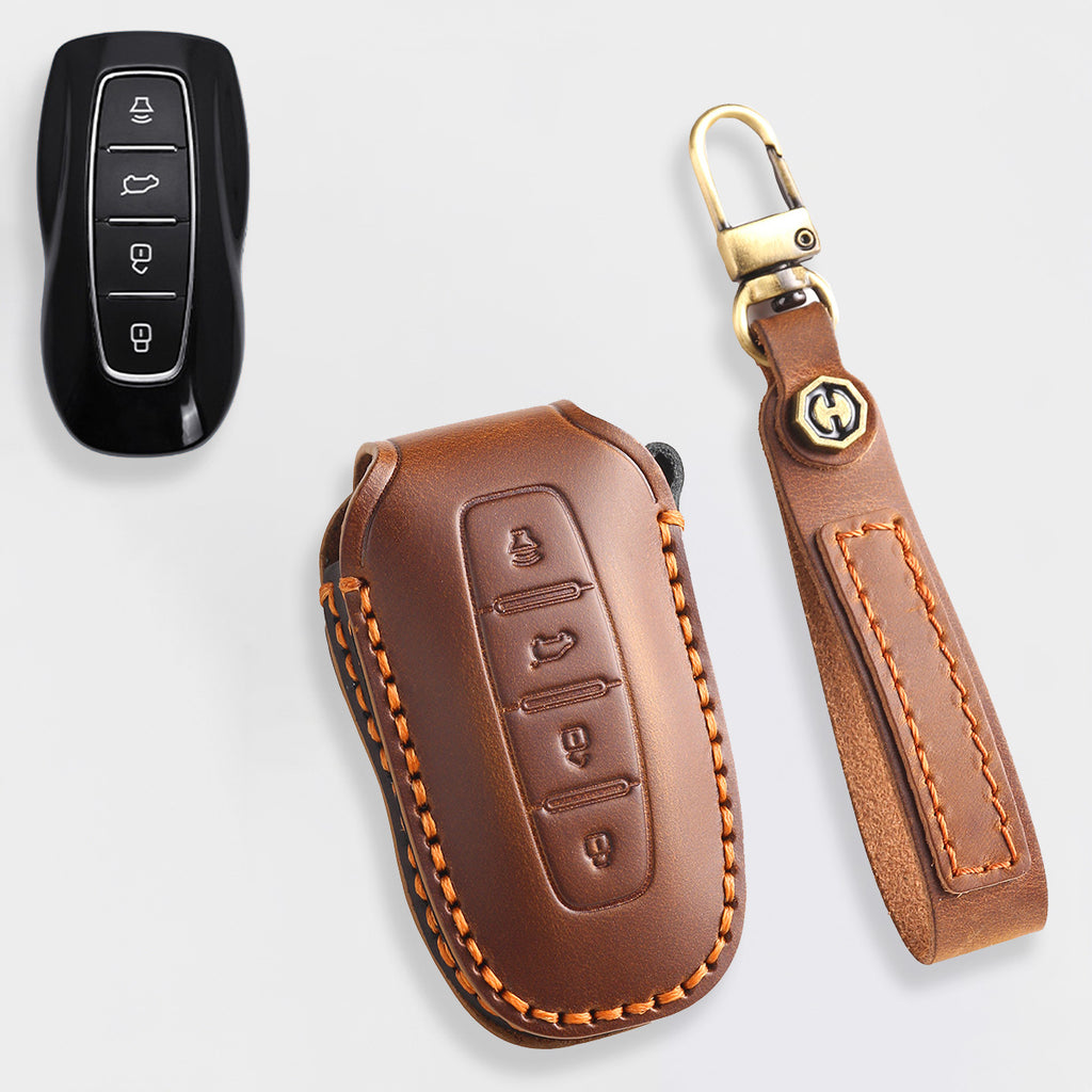 Premium Leather Key Fob Cover for Ford F150 F250 Mustang - Protective Case for 3/4/5 Button Remotes (Fits Bronco/Ranger/Edge)