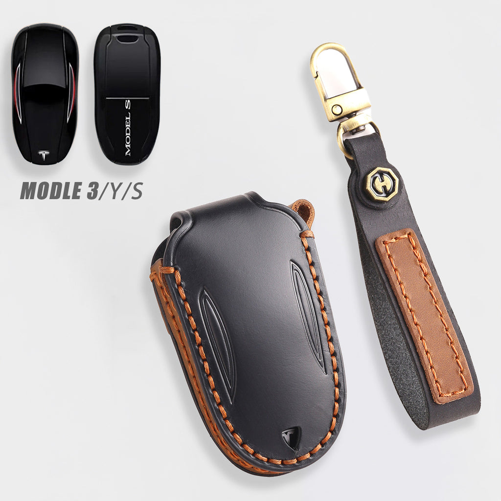 Genuine Leather Key Fob Cover for Tesla Model 3/Y/S/X