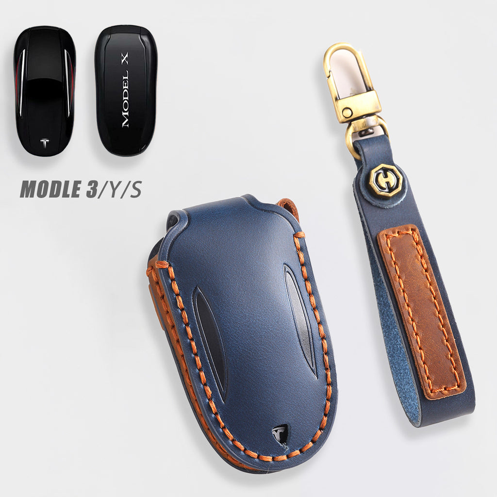 Genuine Leather Key Fob Cover for Tesla Model 3/Y/S/X