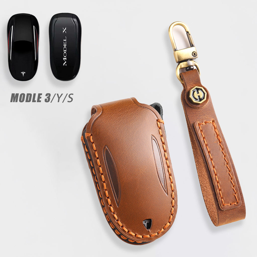 Genuine Leather Key Fob Cover for Tesla Model 3/Y/S/X
